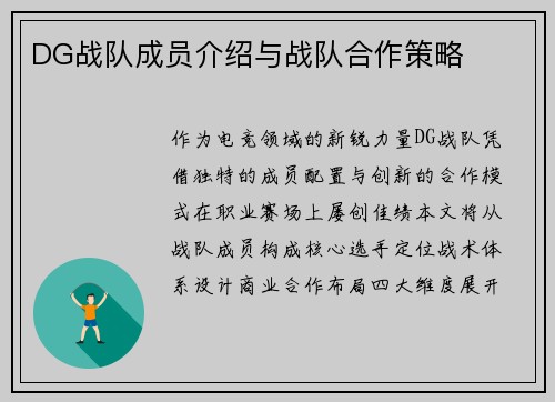 DG战队成员介绍与战队合作策略