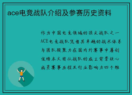 ace电竞战队介绍及参赛历史资料